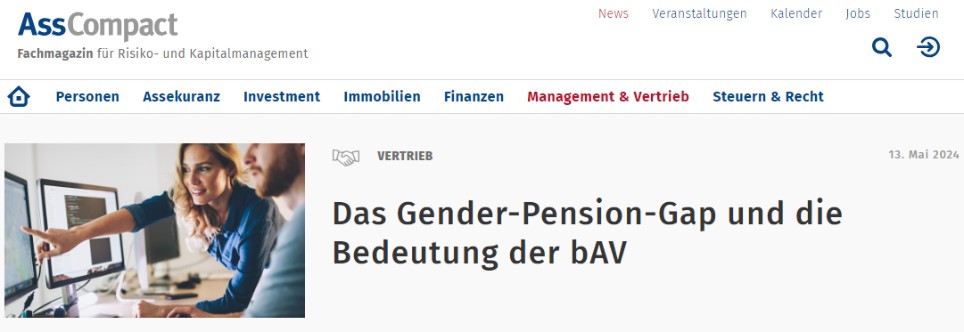 Fachbeitrag in der AssCompact mit dem Titel "Das Gender-Pension-Gap und die Bedeutung in der bAV"